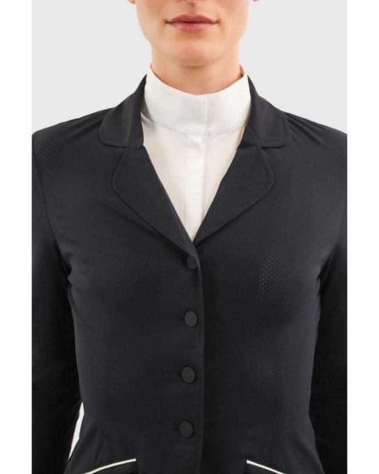 Veste de concours femme HARCOUR Bess marine, coupe cintrée, matière micro-perforée respirante, bouto