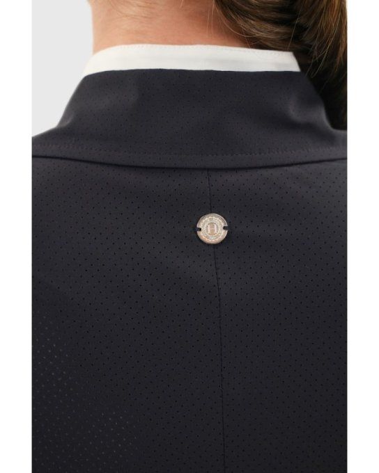 Veste de concours femme HARCOUR Bess marine, coupe cintrée, matière micro-perforée respirante, bouto